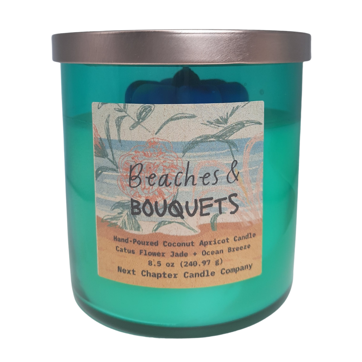Beaches & Bouquets Candle - Ocean Breeze + Cactus Flower Jade | Eco-Friendly, Hand-Poured, Coconut Blend Wax, Single Wick