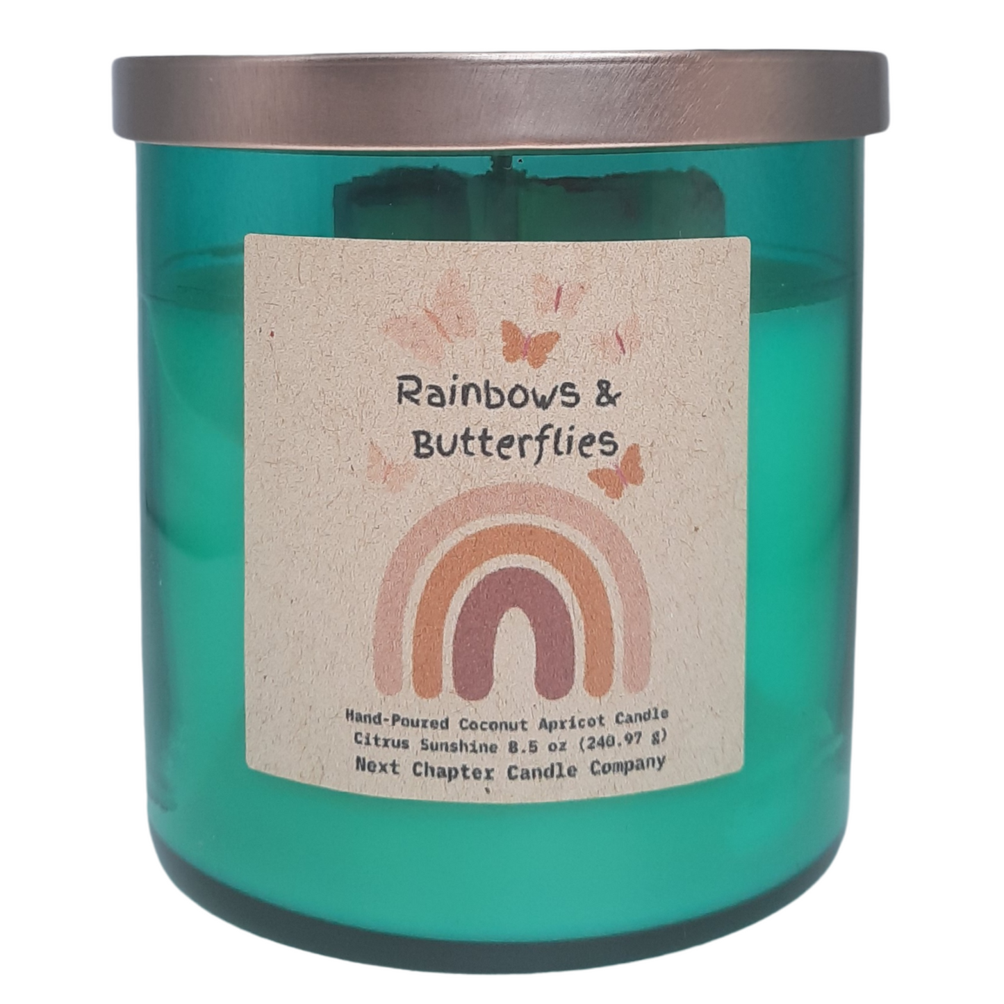 Rainbows & Butterflies Candle - Citrus Sunshine | Eco-Friendly, Hand-Poured, Coconut Soy Blend Wax, Single Wick
