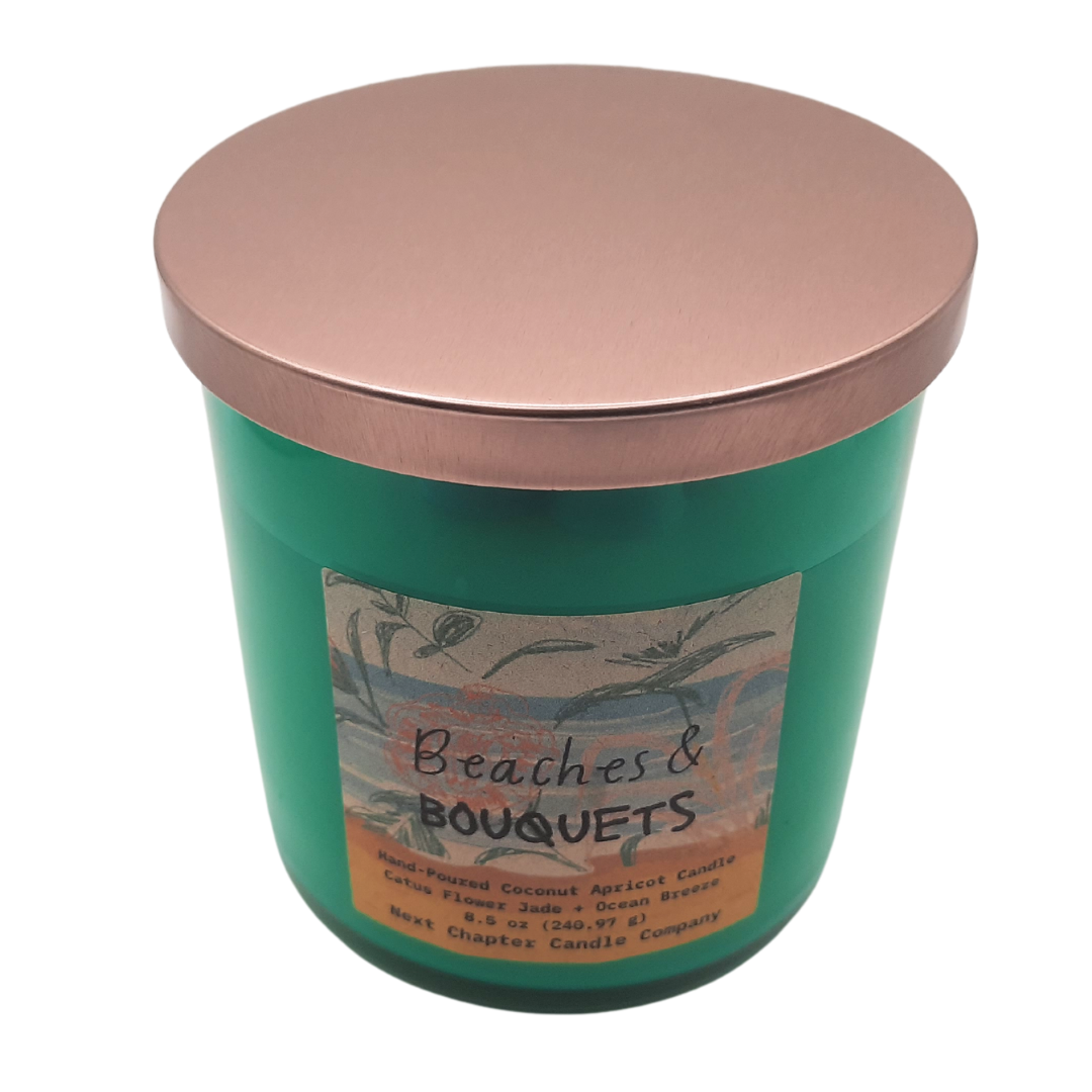 Beaches & Bouquets Candle - Ocean Breeze + Cactus Flower Jade | Eco-Friendly, Hand-Poured, Coconut Soy Wax, Single Wick