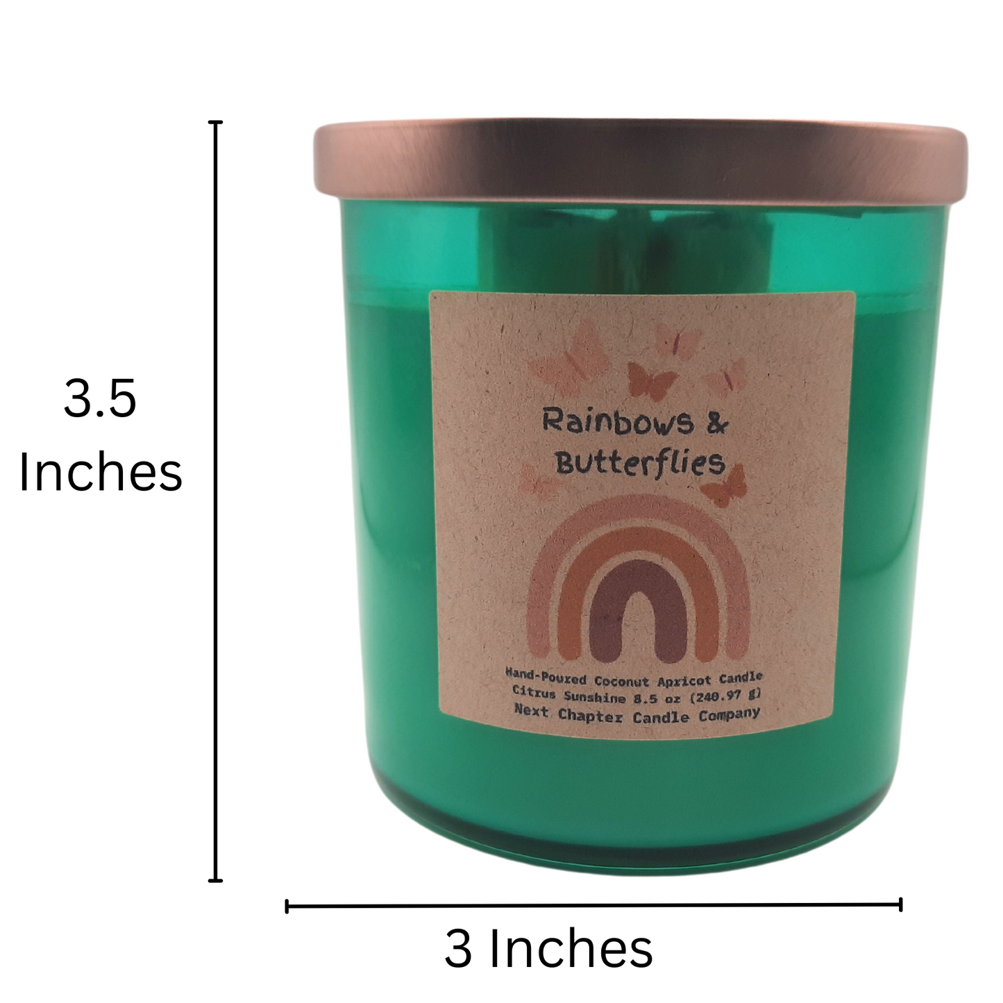 Rainbows & Butterflies Candle - Citrus Sunshine | Eco-Friendly, Hand-Poured, Coconut Soy Blend Wax, Single Wick