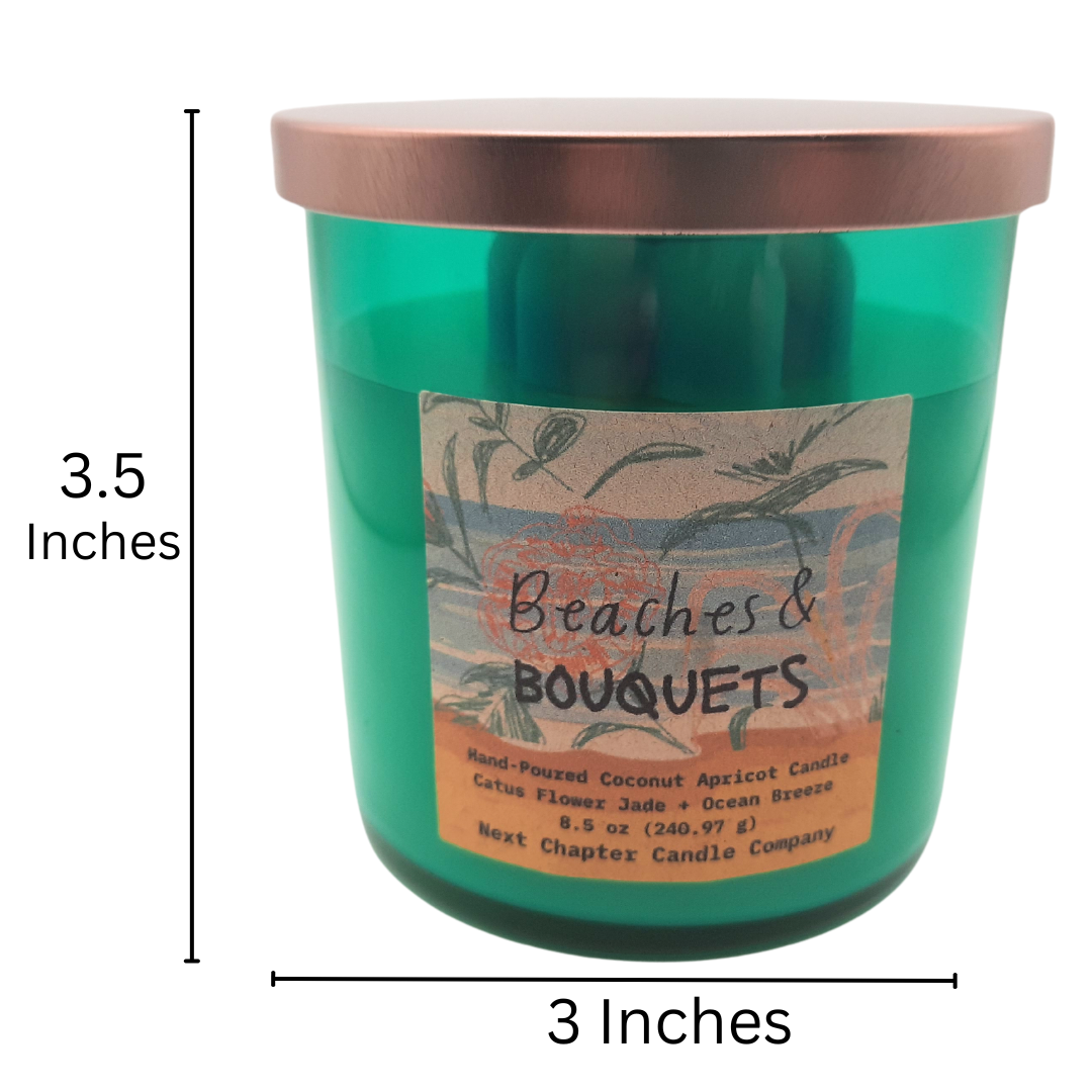Beaches & Bouquets Candle - Ocean Breeze + Cactus Flower Jade | Eco-Friendly, Hand-Poured, Coconut Blend Wax, Single Wick
