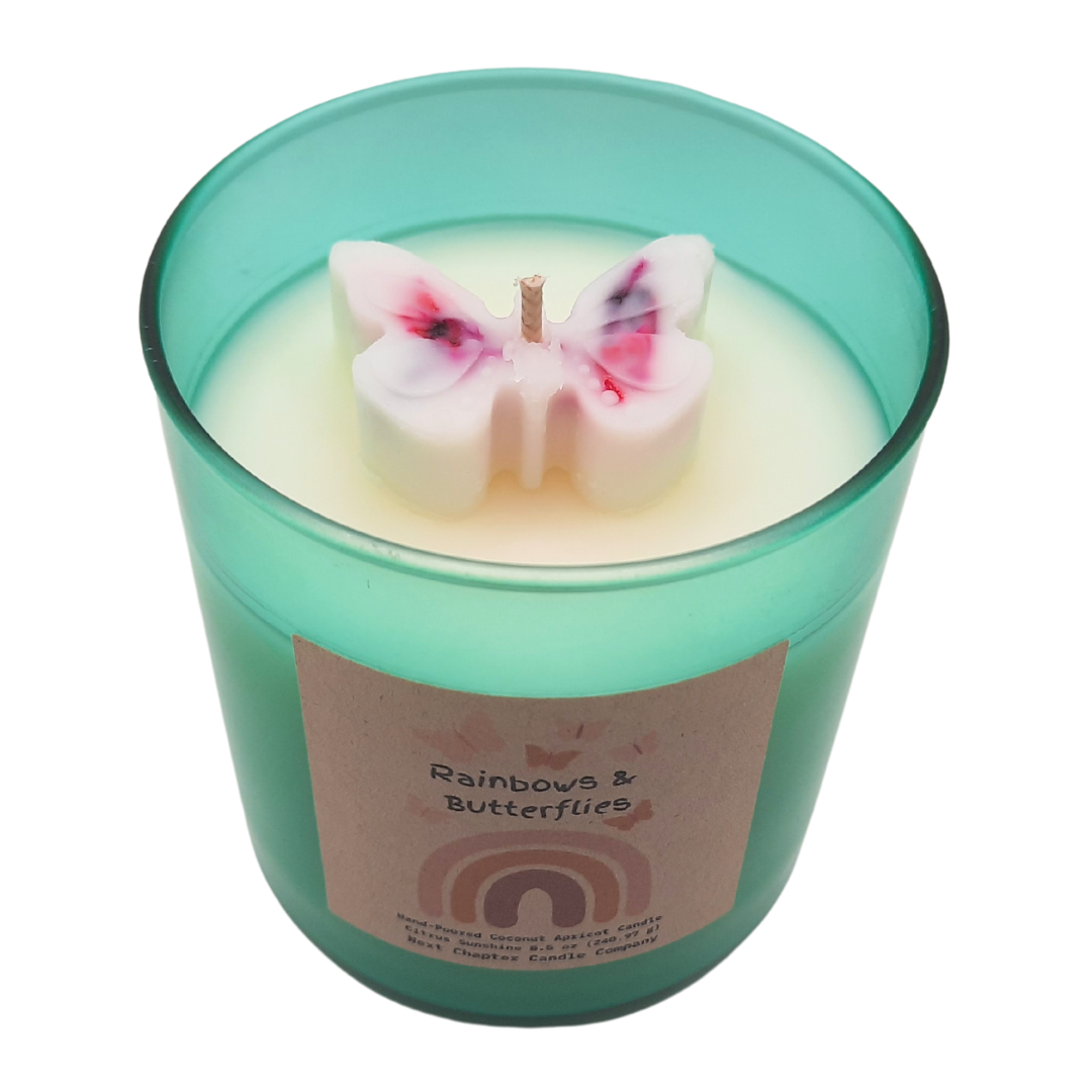 Rainbows & Butterflies Candle - Citrus Sunshine | Eco-Friendly, Hand-Poured, Coconut Soy Blend Wax, Single Wick