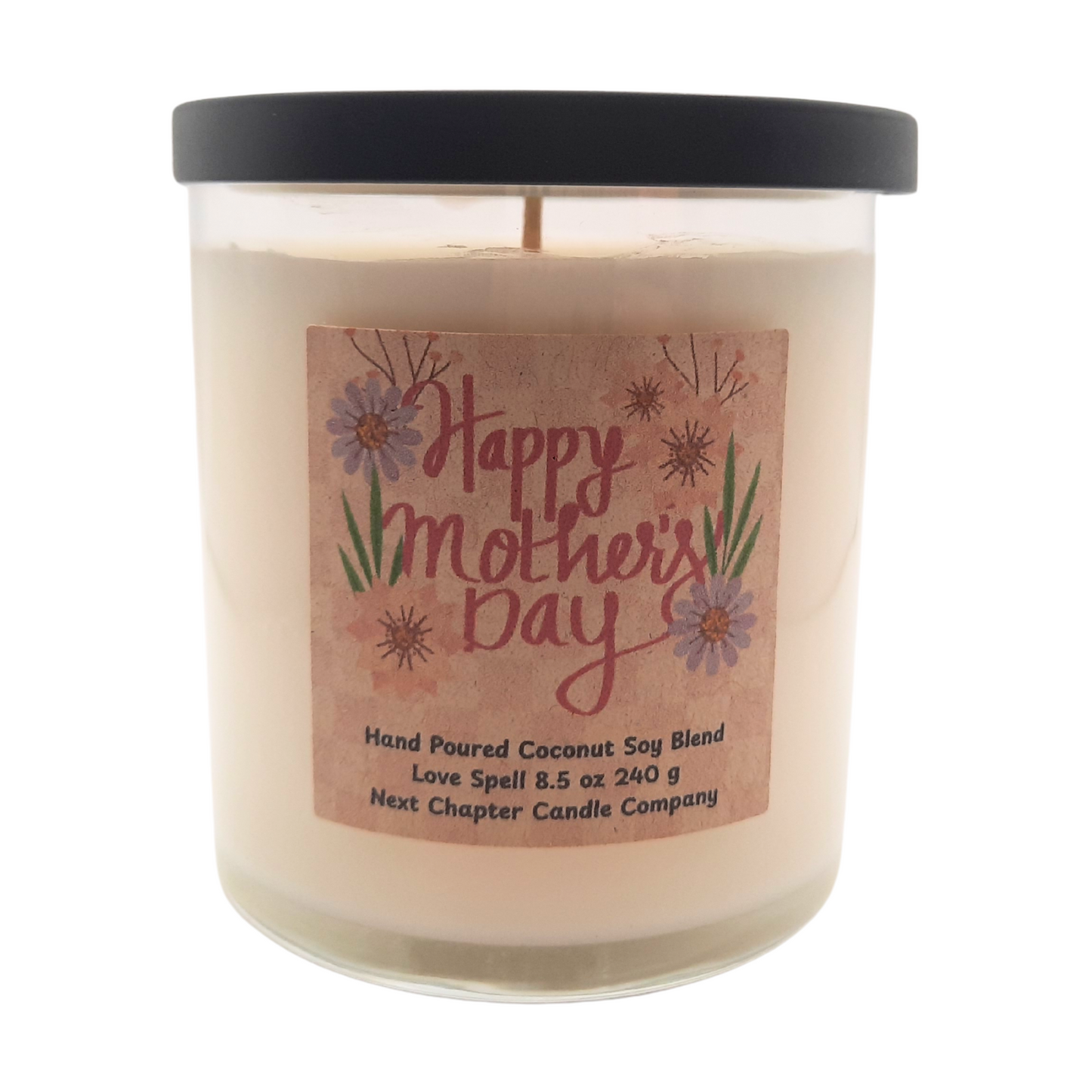Mother's Day Candle - Love Spell Scent | Eco-Friendly, Hand-Poured, Coconut Soy Blend Wax, Single Wick
