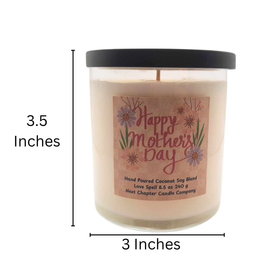 Mother's Day Candle - Love Spell Scent | Eco-Friendly, Hand-Poured, Coconut Soy Blend Wax, Single Wick