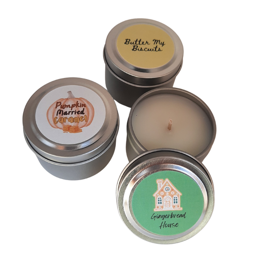 Mini Tin Mystery Box - 3 Mini 2oz Tins  | Eco-Friendly, Hand-Poured, Coconut Blend Wax, Single Wick